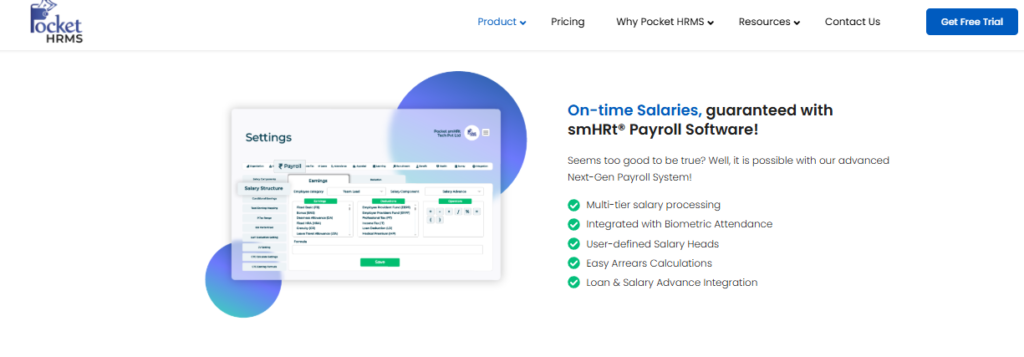 Pocket Hrms Smhrt Payroll Salary Structure Screen With Multi-Tier Processing, Biometric Attendance, And Arrears For Indian Smbs