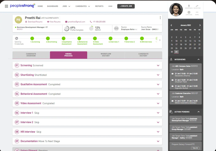 Peoplestrong Recruitment Dashboard Tracking Screening, Interviews, And Candidate Hiring Stages For Enterprises