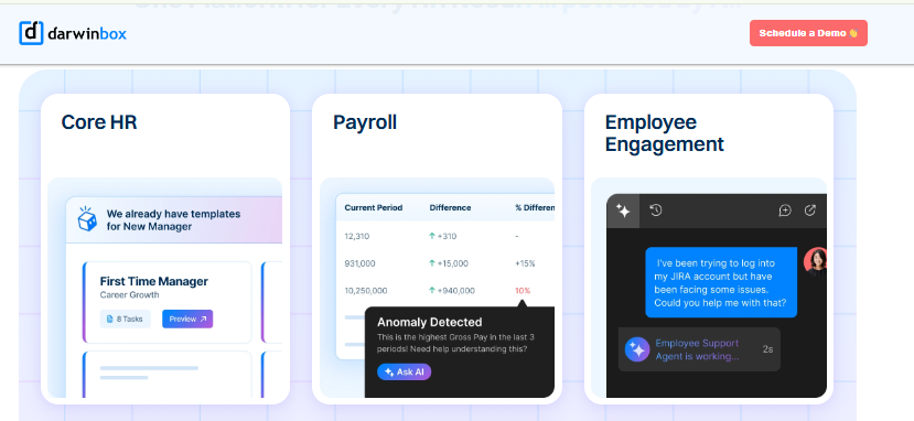 Hrms Software Onboarding Hrms Darwinbox Core Hr, Payroll, And Employee Engagement Panels With Ai Anomaly Detection And Support Agent