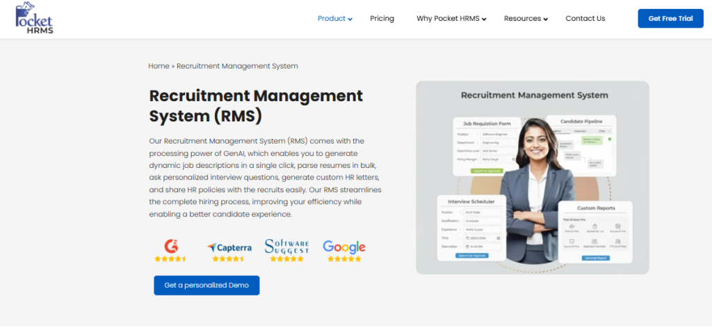 Hrms Software Onboarding Hrms Pocket Hrms Recruitment Management System Dashboard Showing Job Requisition, Candidate Pipeline, And Interview Scheduler
