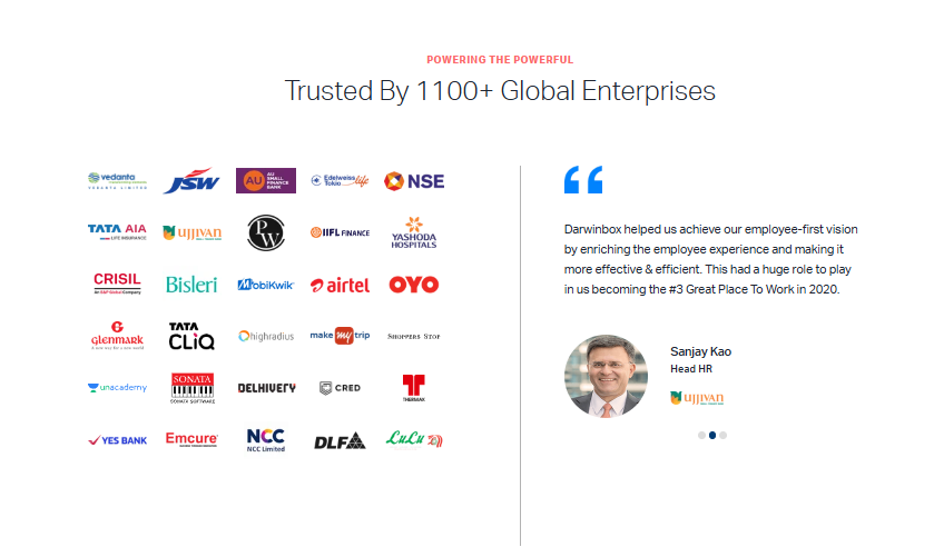 Hrms Software Hr Software Hr Software Darwinbox Trusted By 1100+ Global Enterprises With Client Logos And Head Hr Testimonial From Ujjivan