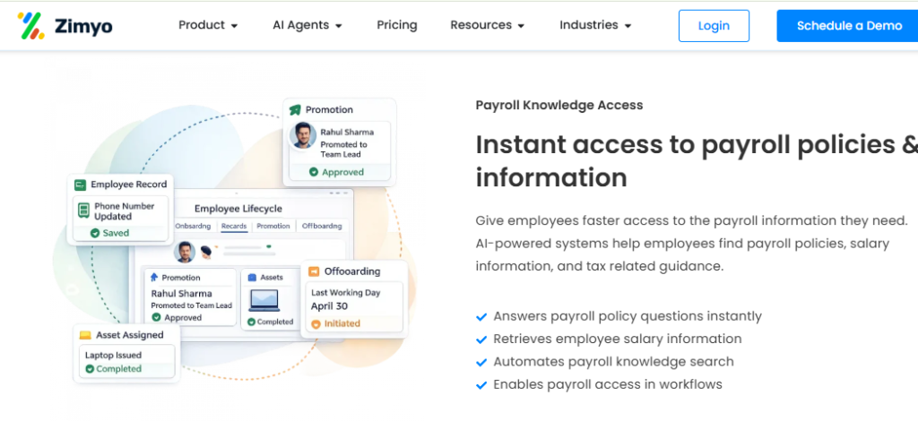 Zimyo Ai Powered Hr System Giving Employees Instant Access To Payroll Policies And Salary Information