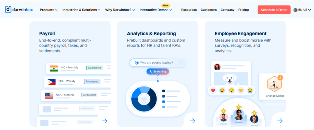 Darwinbox Hcm Modules For Compliant Multi-Country Payroll, Analytics Reporting, And Employee Engagement Across Enterprise Workforces