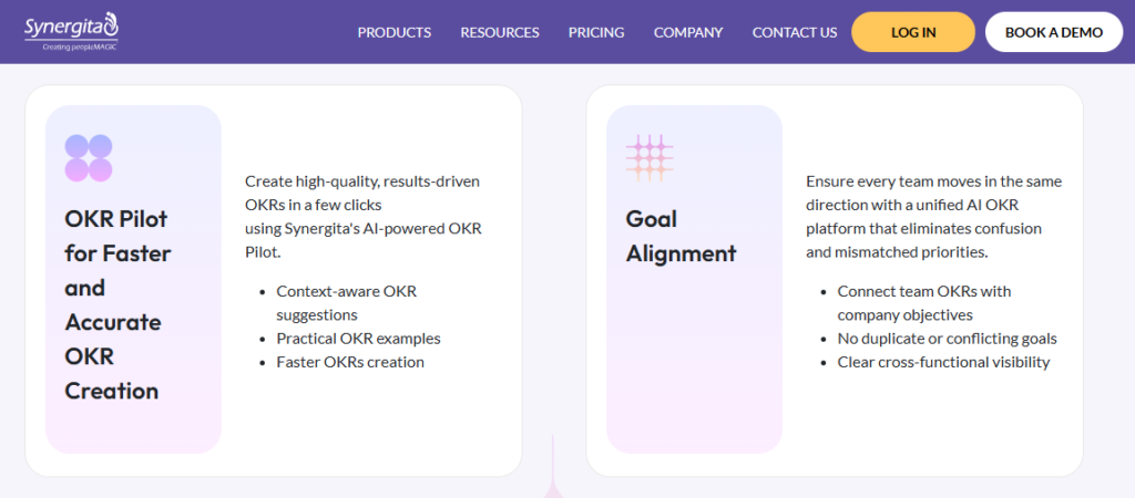 Synergita Employee Appraisal Software Showing Ai Okr Pilot And Goal Alignment Features For Teams