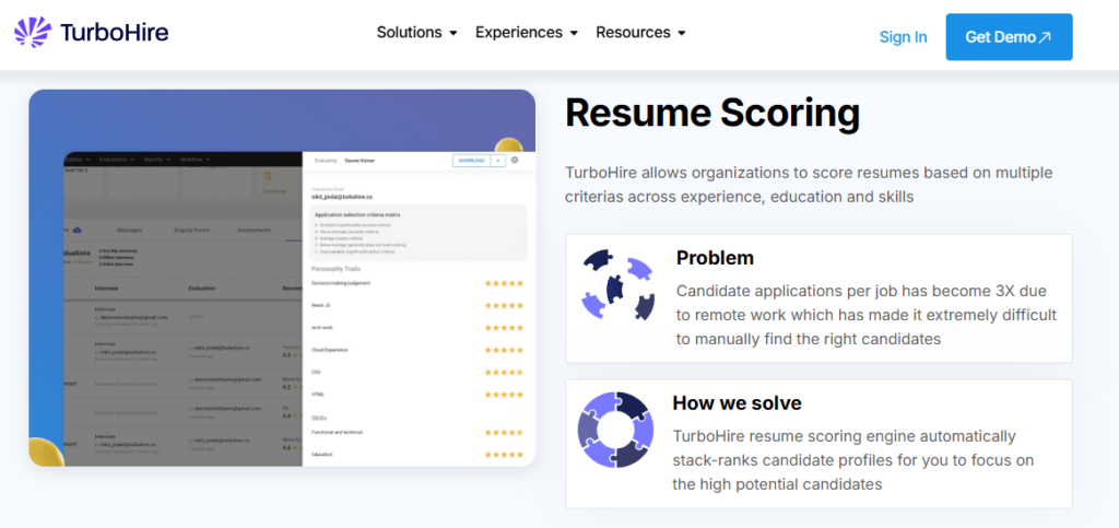 Hrms Software Onboarding Hrms Turbohire Resume Scoring Engine Stack-Ranking Candidate Profiles, An Ai Feature In Best Hr Software Picks