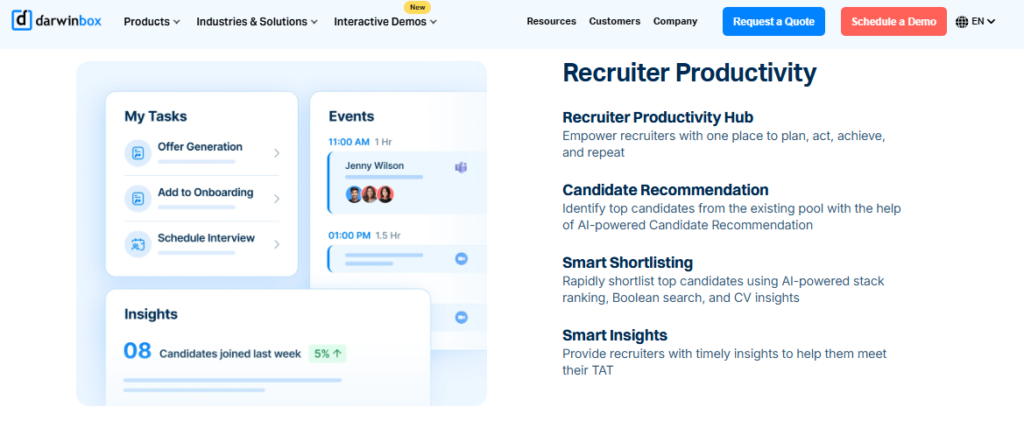 Hrms Software Onboarding Hrms Darwinbox Recruiter Productivity Dashboard, An Enterprise Pick Among The Best Hr Software For Large Companies