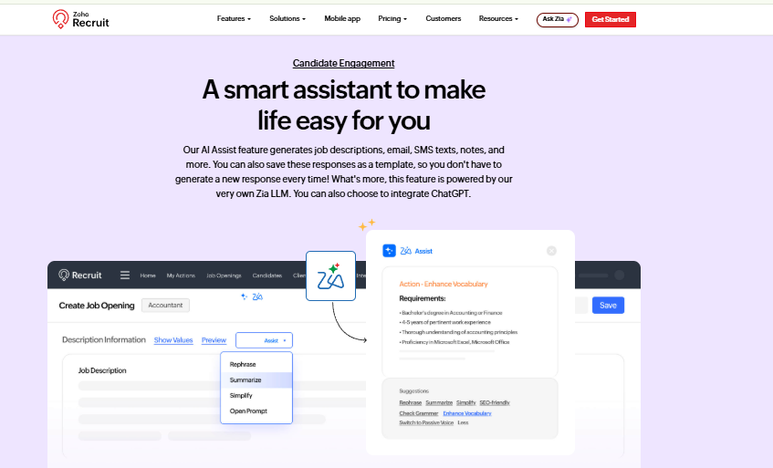 Hrms Software Onboarding Hrms Zoho Recruit Ai Assist Generating Job Descriptions, One Of The Best Hr Software Tools For Large Companies In India