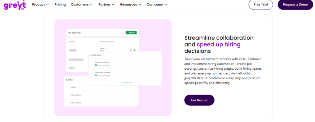 Hrms Software Onboarding Hrms Greythr Recruit Hiring Workflow Screen For Large Companies Evaluating The Best Hr Software In India