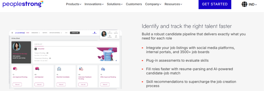 Peoplestrong Talent Acquisition Dashboard With Candidate Pipeline, Checklists, And Ai Resume-Parsing For Enterprises