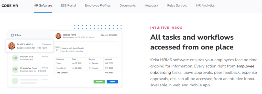  Keka Hrms Intuitive Inbox Showing Expense Claims, Leave Approvals, And Onboarding Workflows In One Place