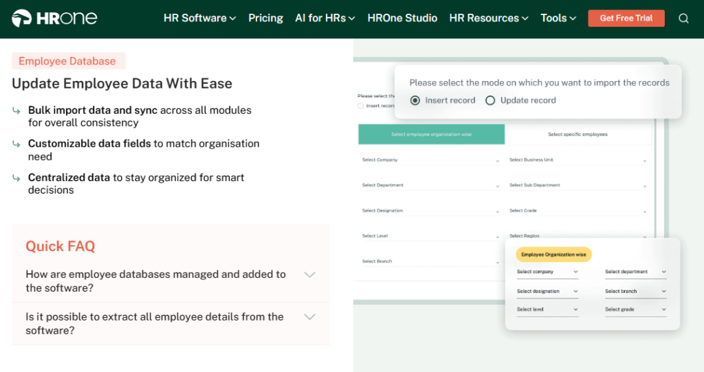 Hrms Software Hr Software Hrms Hrone Employee Database Screen With Bulk Import, Cross-Module Sync, And Centralised Multi-Entity Data Fields