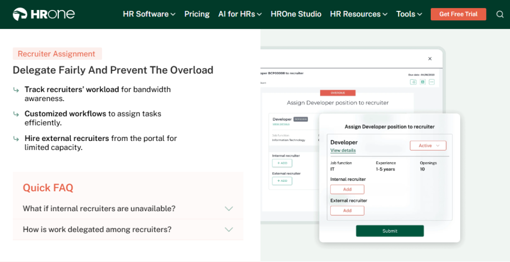 Hrone Recruiter Assignment Screen Delegating A Developer Role, Tracking Recruiter Workload And Preventing Overload