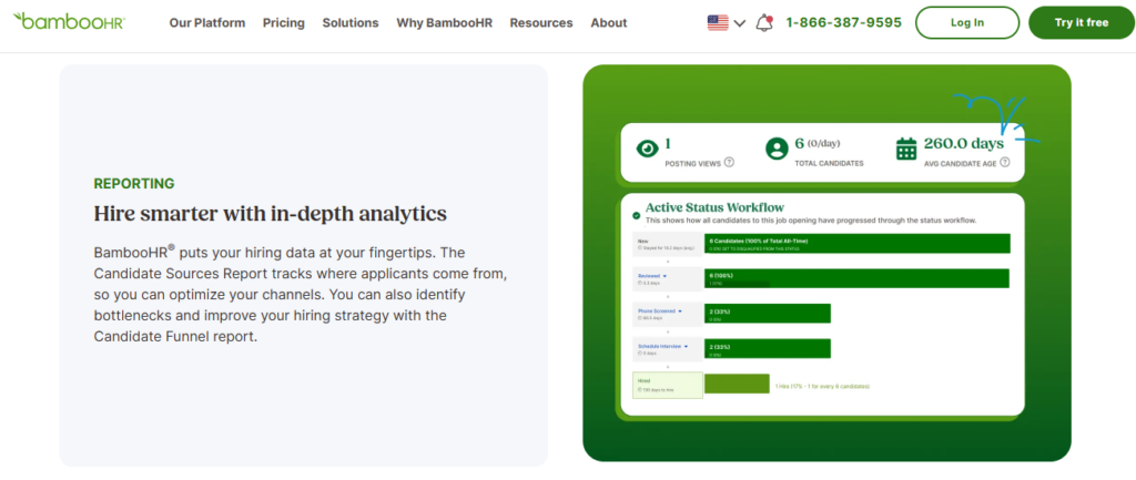 Bamboohr Recruitment Analytics Dashboard Showing Candidate Sources Report And Hiring Funnel With Time-To-Hire Metrics