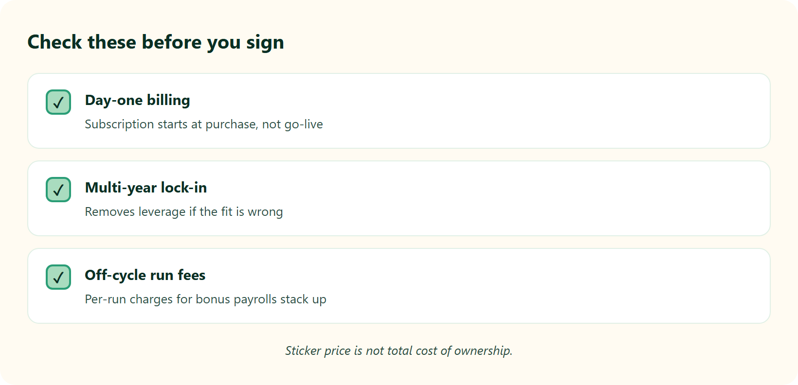 Hrms Software Payroll Hrms Checklist Of Hidden Total Cost Of Ownership Traps In Hr Software Pricing