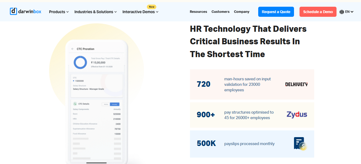 Hrms Software Hrone Darwinbox Ctc Proration Screen Beside Enterprise Outcomes Including 900 Pay Structures Optimised For 26000 Employees