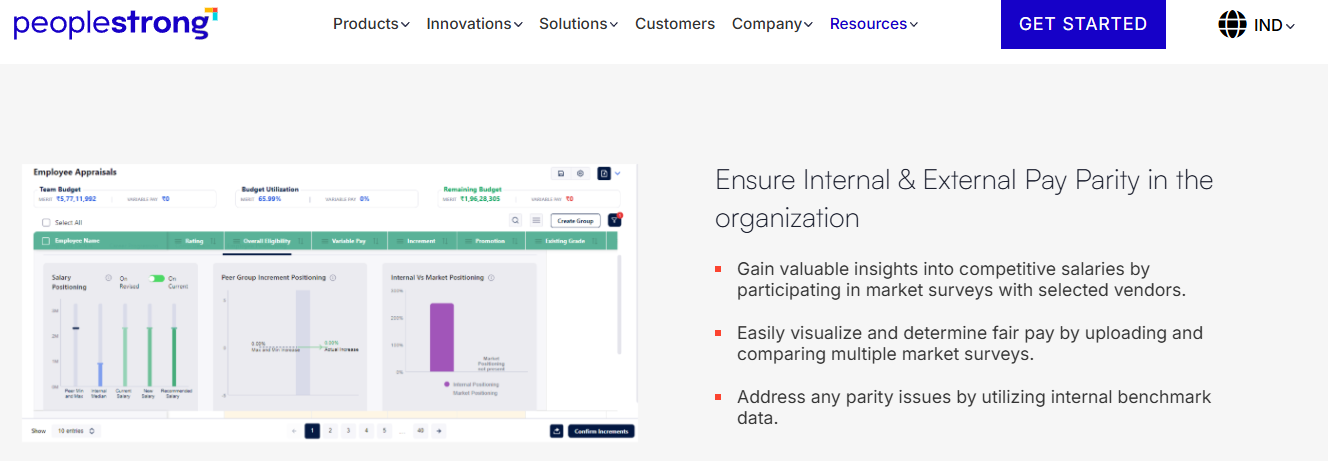 Hrms Software Hrone Peoplestrong Appraisal Screen Comparing Internal And External Pay Parity With Peer Group Increment Positioning