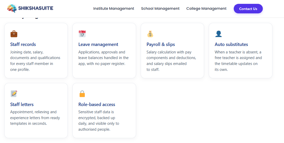 Hrms Software Hrone Shikshasuite Staff Management Features For Schools Including Auto Substitutes, Payroll Slips And Staff Letters