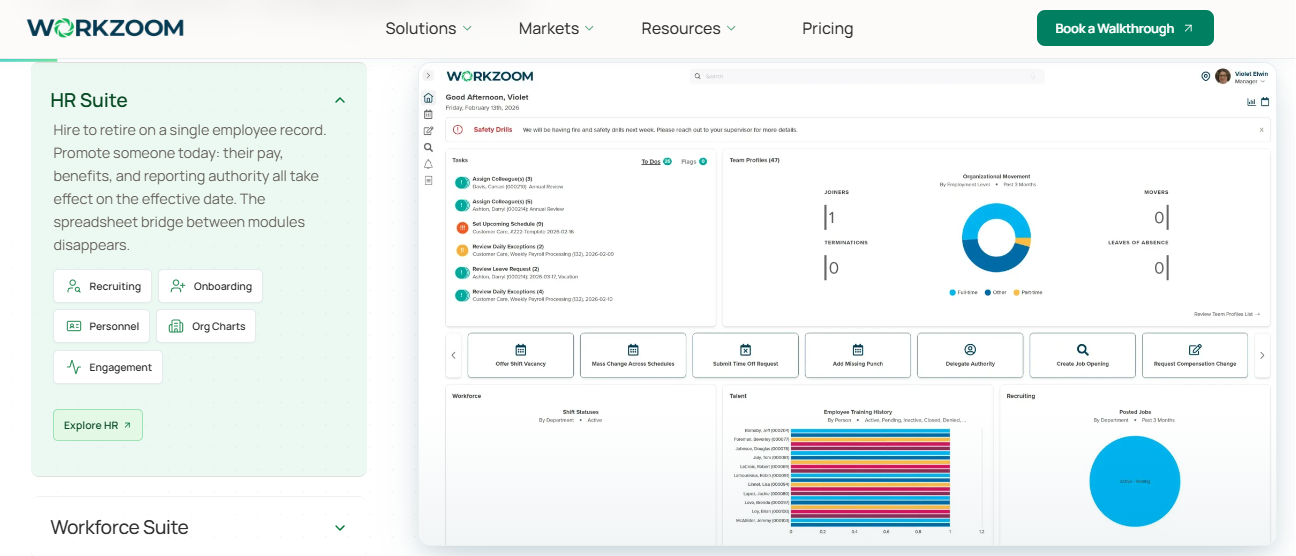 Hrms Software Hrone Workzoom Hr Suite Dashboard With Single Employee Record, Daily Exceptions And Leave Request Tasks