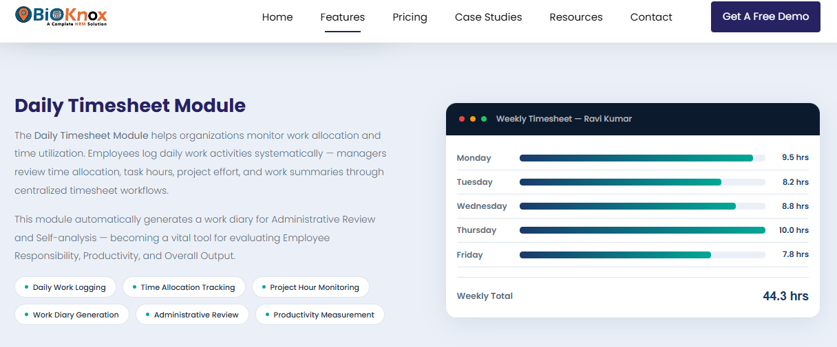 Bioknox Daily Timesheet Module Logging Weekly Hours Per Worker For Contract Workforce Utilisation Review