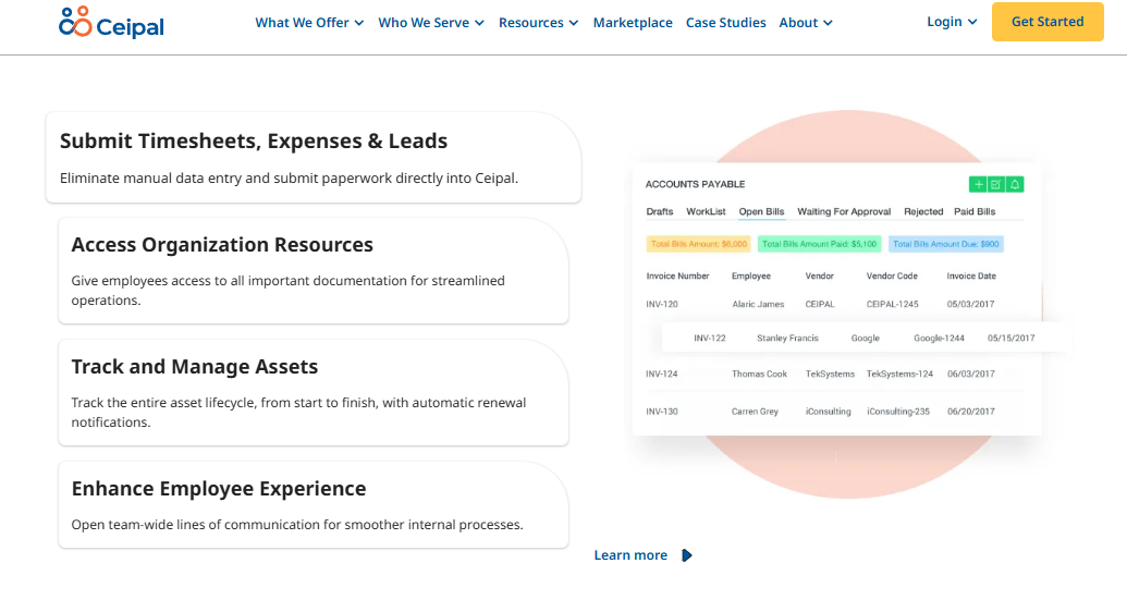 Ceipal Timesheet, Expense And Accounts Payable Screen Converting Approved Contractor Hours Into Client Vendor Invoices