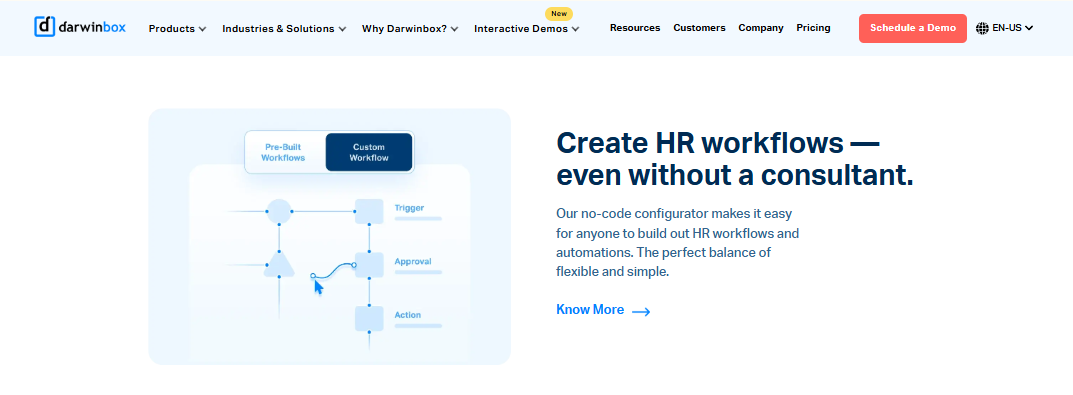 Hrms Software Hr Software Hrms Darwinbox No-Code Hr Workflow Builder Showing Trigger, Approval, And Action Steps