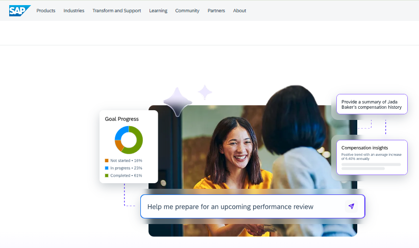 Hrms Software Hr Software Hrms Sap Successfactors Ai Performance Review Interface With Goal Progress And Compensation Insights