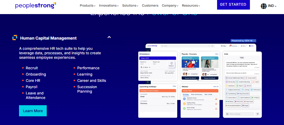 Hrms Software Hr Software Hrms Peoplestrong Human Capital Management Dashboard With Recruitment, Payroll, Attendance, Learning, And Ai Assistant